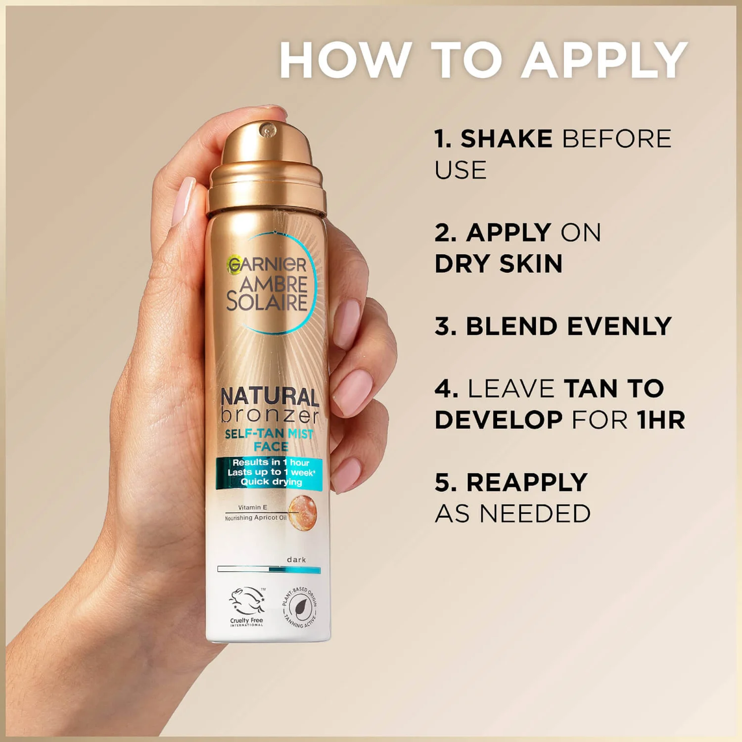 Garnier Ambre Solaire Natural Bronzer Quick Drying Self Tan Body Mist Dark 150ml 4 Garnier Ambre Solaire Natural Bronzer Quick Drying Self Tan Body Mist Dark 150ml - Image 4