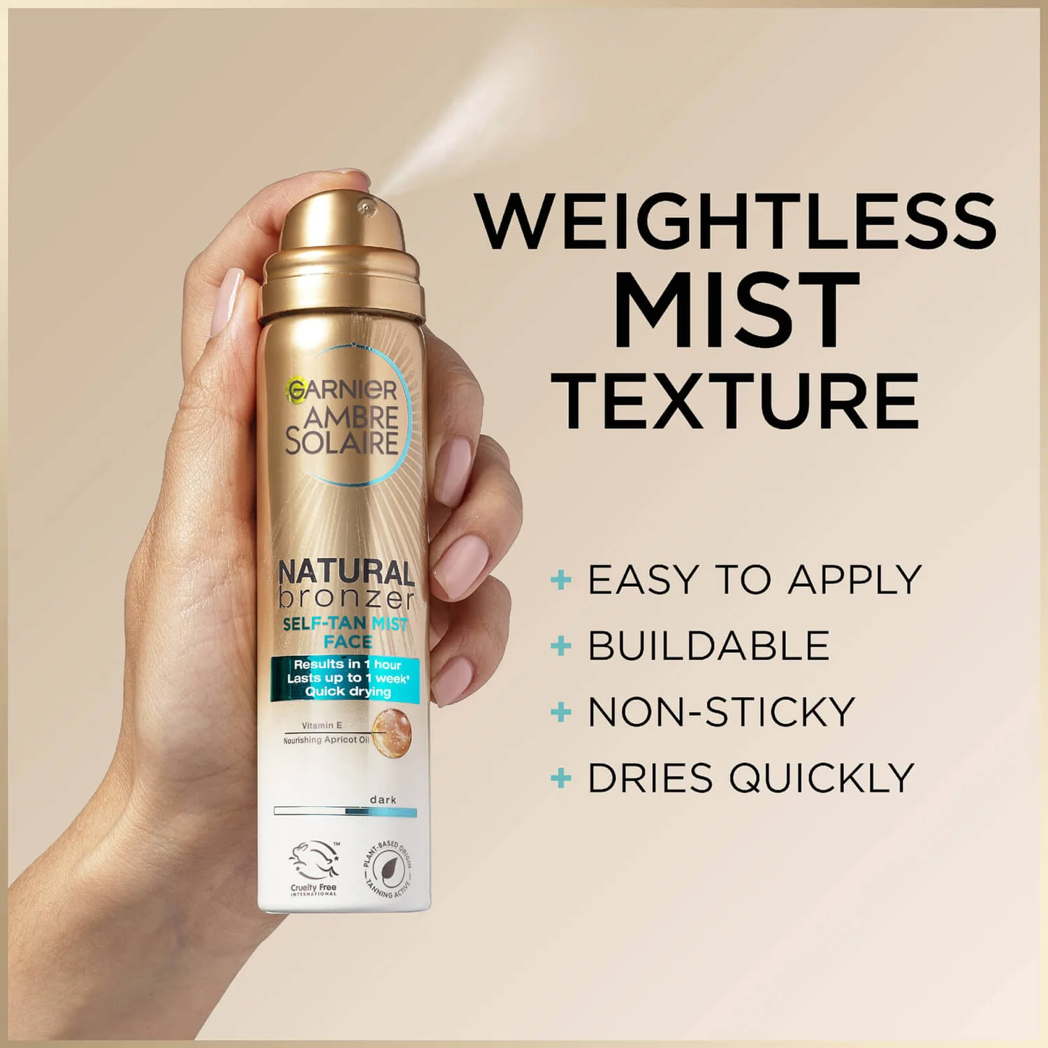 Garnier Ambre Solaire Natural Bronzer Quick Drying Self Tan Body Mist Dark 150ml 2 Garnier Ambre Solaire Natural Bronzer Quick Drying Self Tan Body Mist Dark 150ml - Image 2