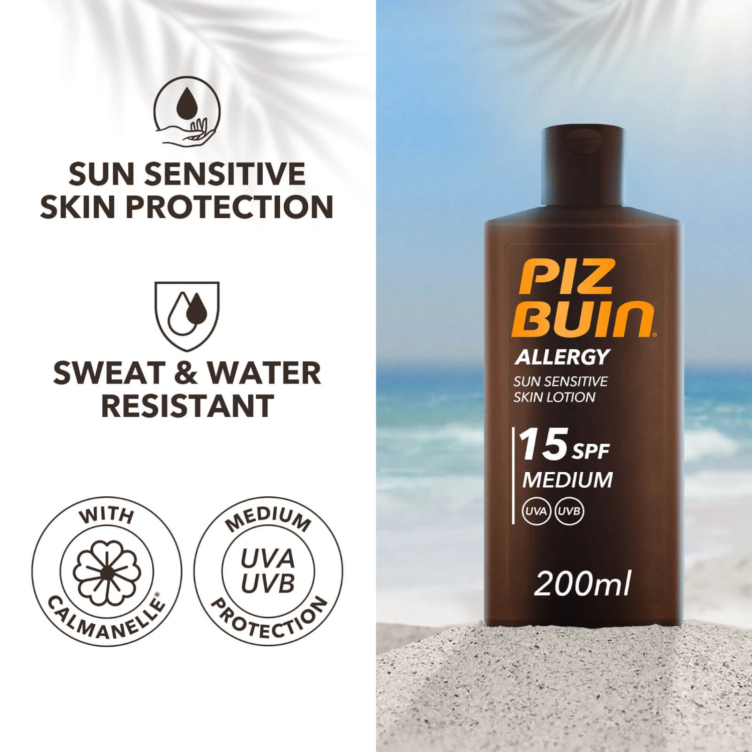 Piz Buin Allergy Sun Sensitive Skin Lotion - Medium SPF15 200ml 2 Piz Buin Allergy Sun Sensitive Skin Lotion - Medium SPF15 200ml - Image 2