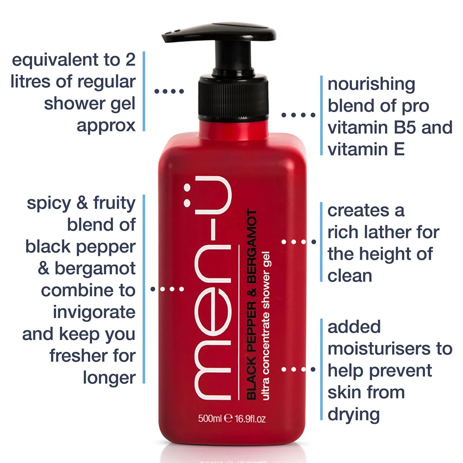 Men-ü Black Pepper & Bergamot Shower Gel 500ml 4 Men-ü Black Pepper & Bergamot Shower Gel 500ml - Image 4