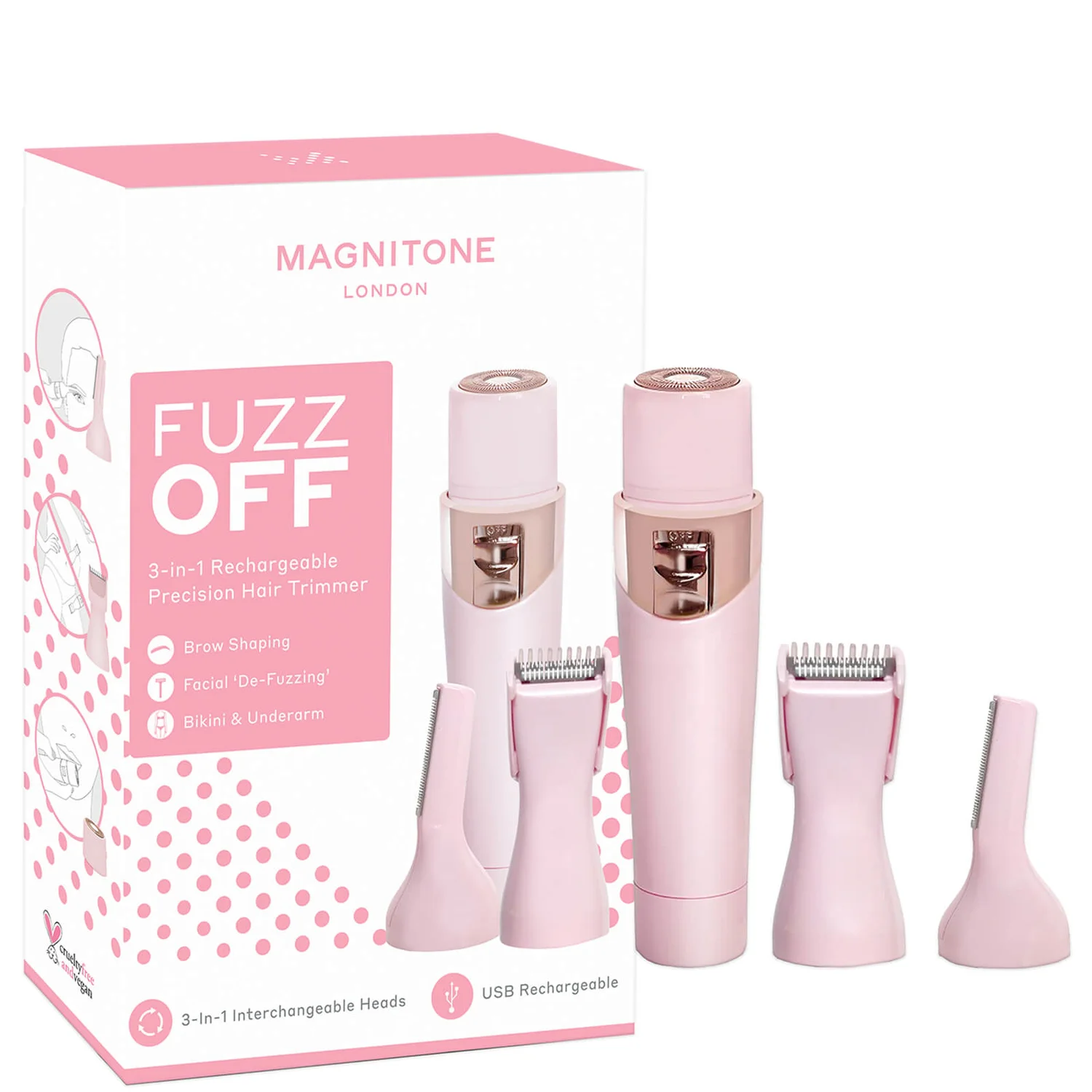 MAGNITONE London FuzzOff 3-in-1 Trimmer - Pink 1 MAGNITONE London FuzzOff 3-in-1 Trimmer - Pink